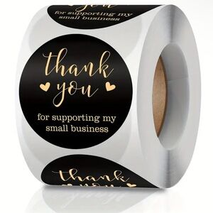 NWT 500 Thank You Stickers Black & Gold